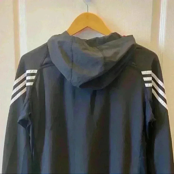 Adidas  Windbreaker Running Jacket Gym Active Hood 1/4 Zip Black White Small - Picture 10 of 16